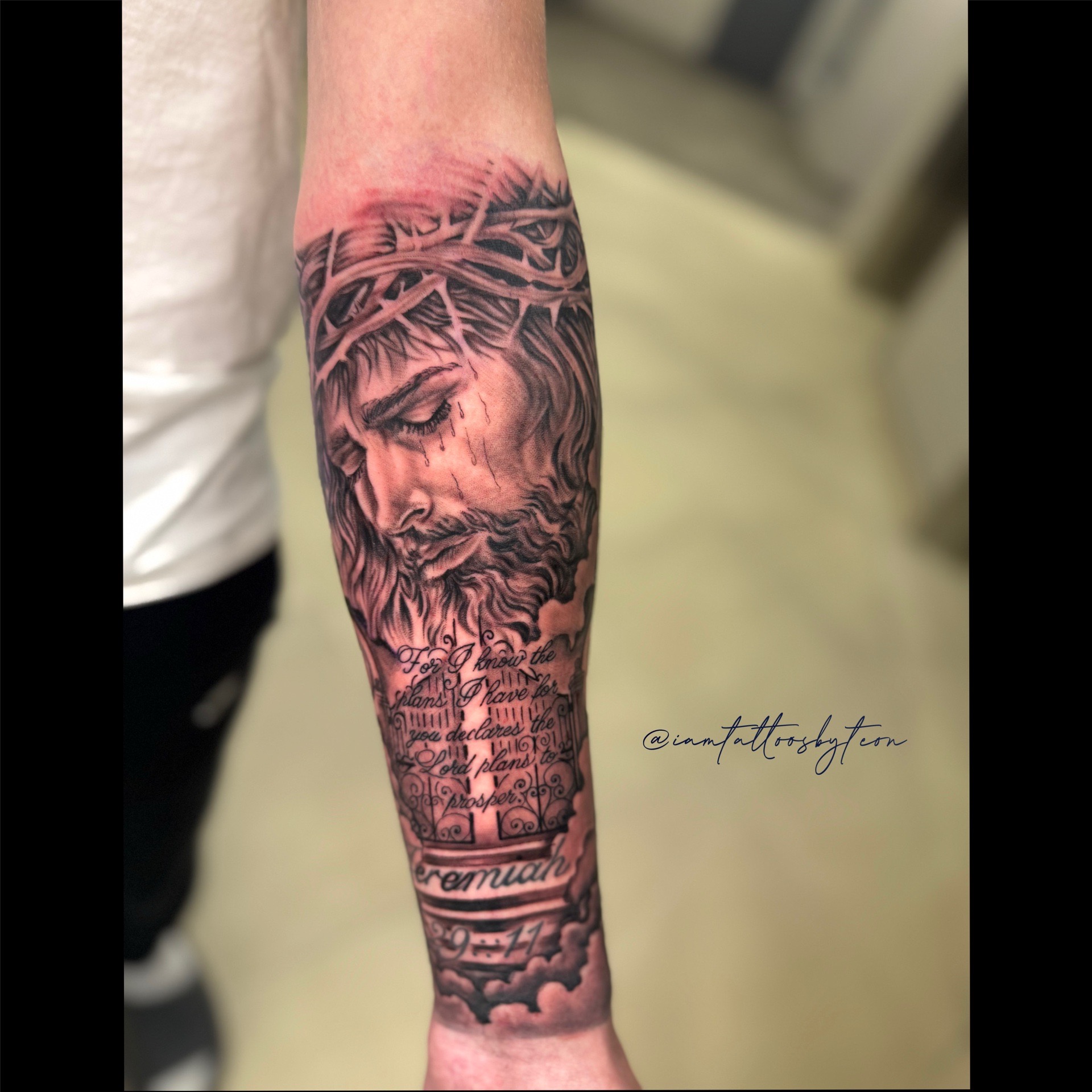 Black & Grey + Realism jesus tattoo on Forearm by TheINQCollective on TattMe