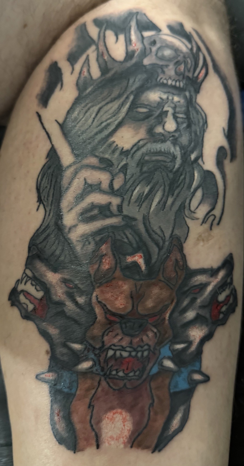 Black & Grey + Color man tattoo on Upper Arm by Apex_Effort_Studio on TattMe