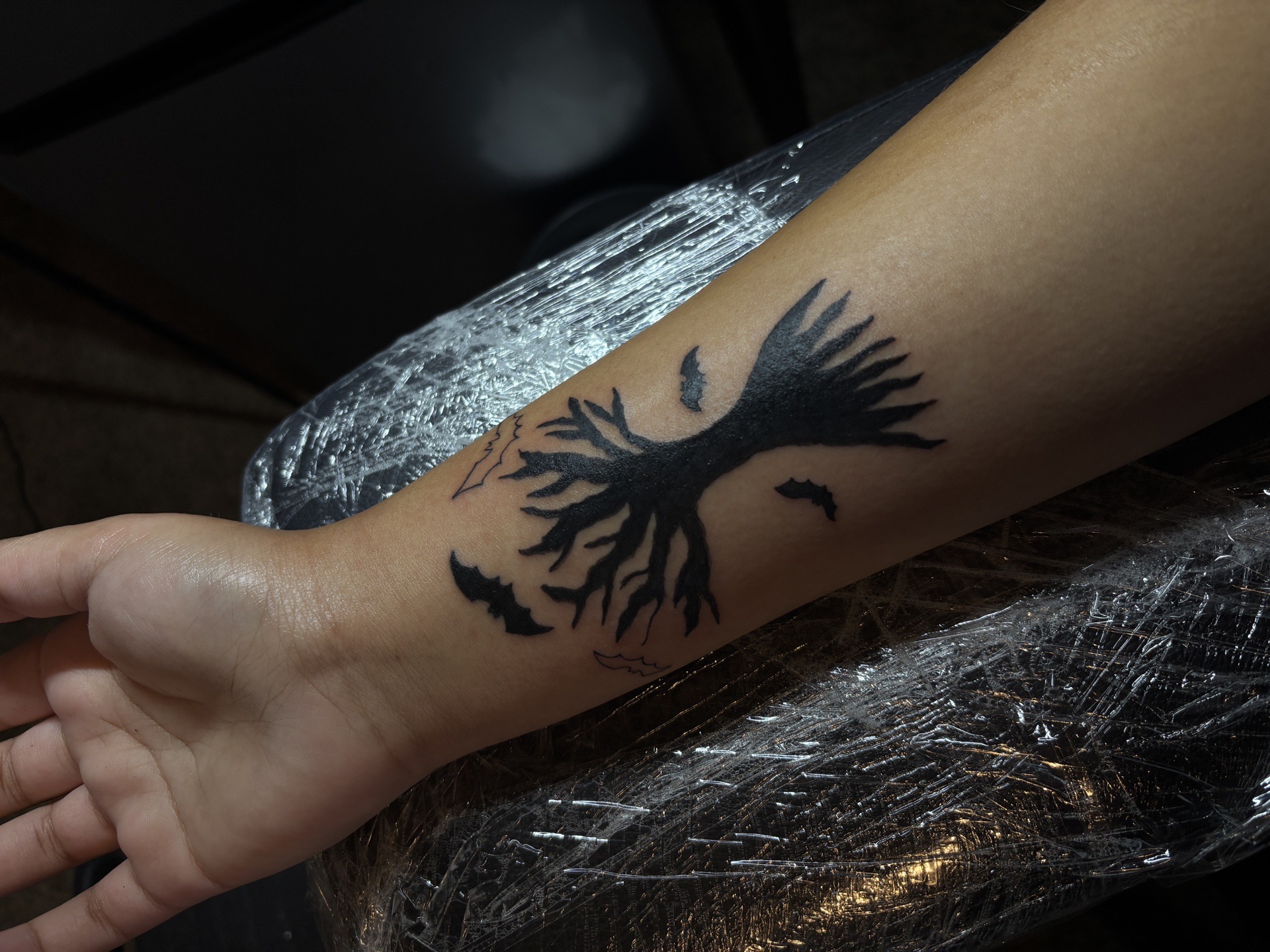 Black-work + Gothic tree tattoo on Forearm by tatsbyrayyy on TattMe