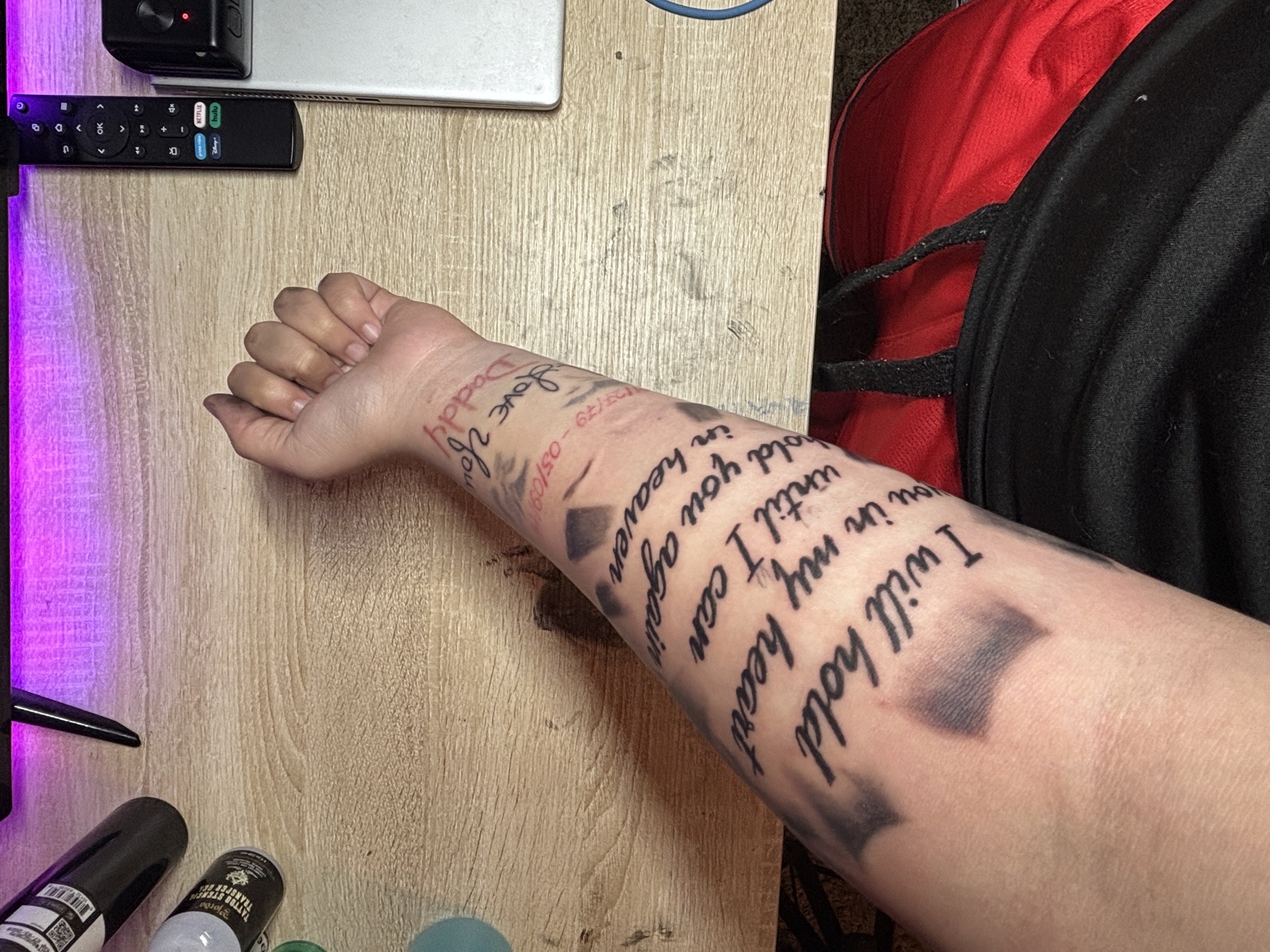 Lettering + Realism memorial tattoo on Forearm by tatsbyrayyy on TattMe