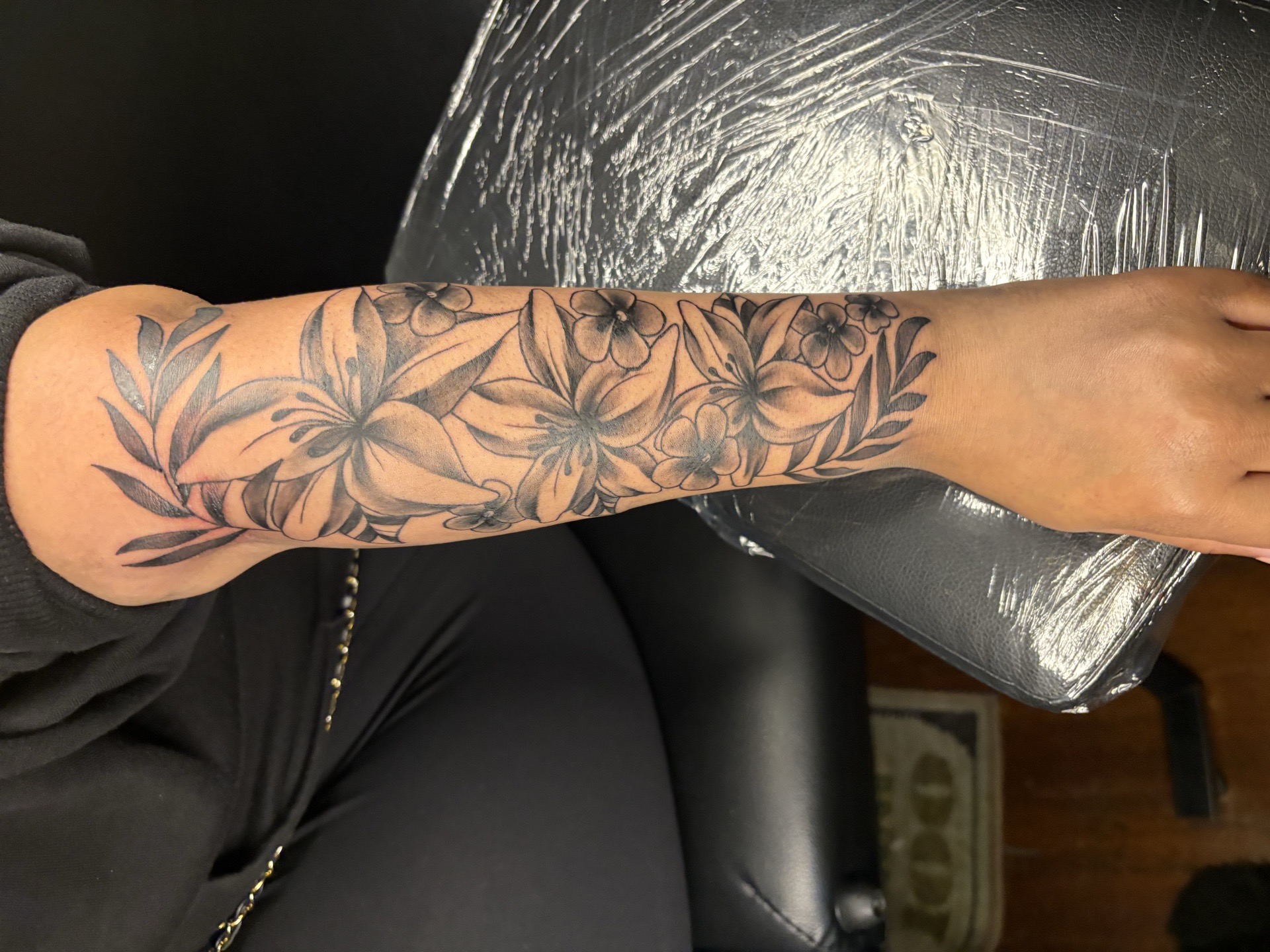 Black & Grey + Floral flowers tattoo on Half Sleeve by MaleekInkz on TattMe