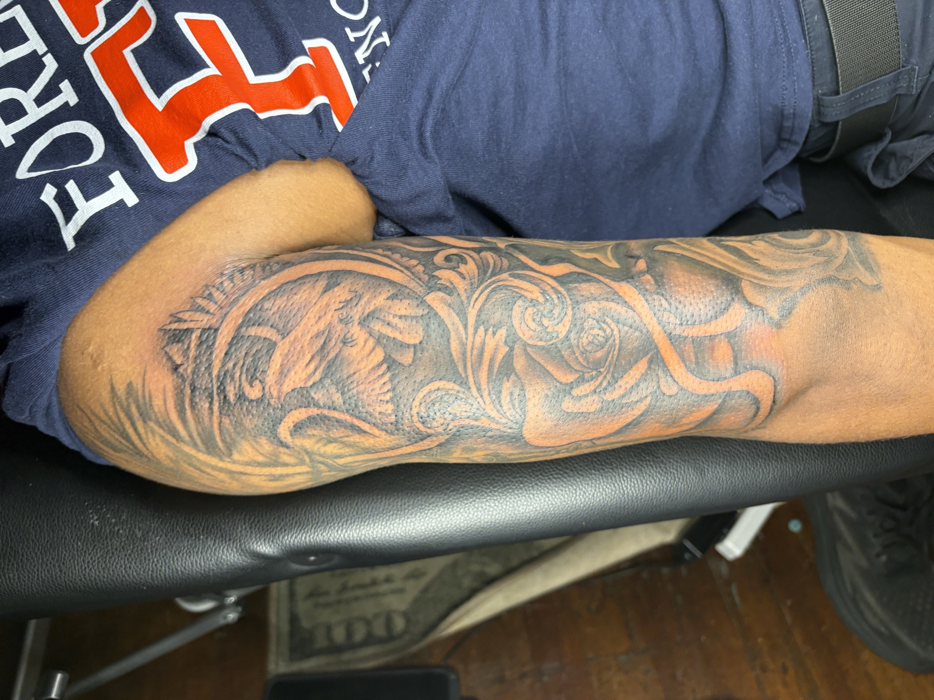 Black & Grey + Illustrative lion tattoo on Half Sleeve by MaleekInkz on TattMe