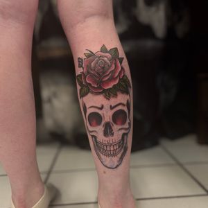 Neo-Traditional + Illustrative skull tattoo on Calf by Tattoos_By_Sierra on TattMe