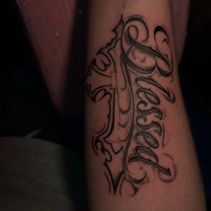 Script + Lettering cross tattoo on Forearm by Tattoos_By_Sierra on TattMe