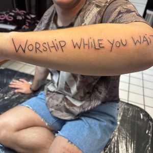 Lettering + Black-work text tattoo on Forearm by Tattoos_By_Sierra on TattMe