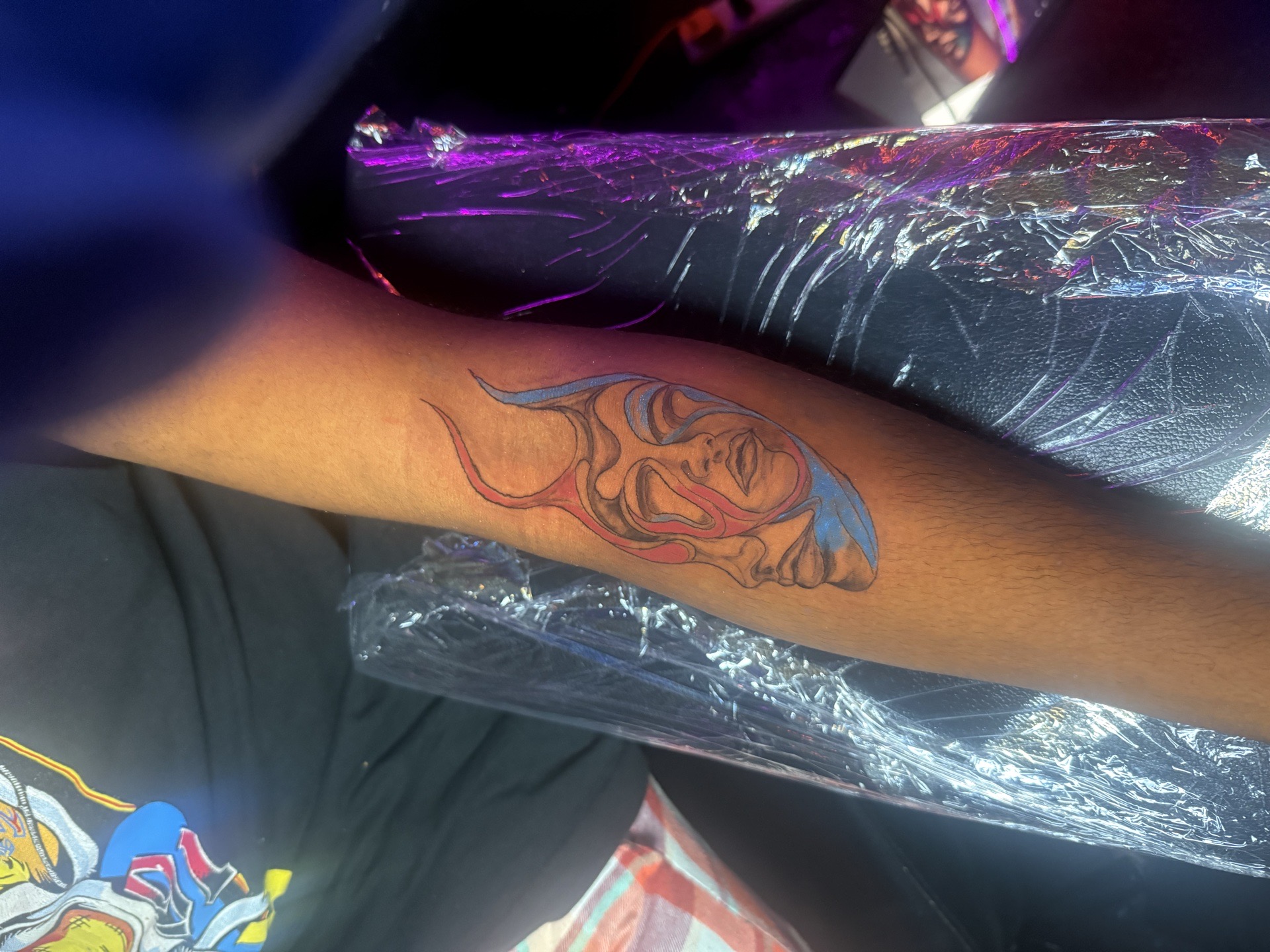 Abstract + Line-work abstract faces tattoo on Forearm by AmenInkLLC on TattMe
