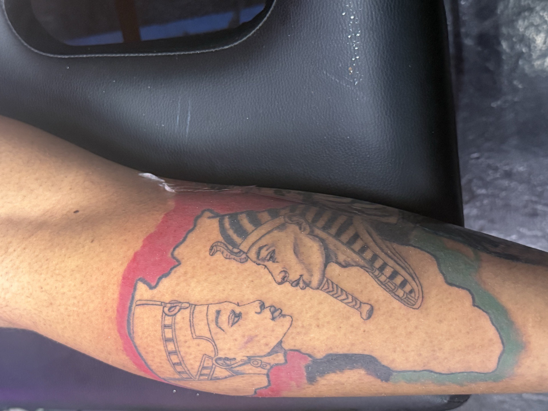 Line-work + Black & Grey nefertiti tattoo on Calf by AmenInkLLC on TattMe