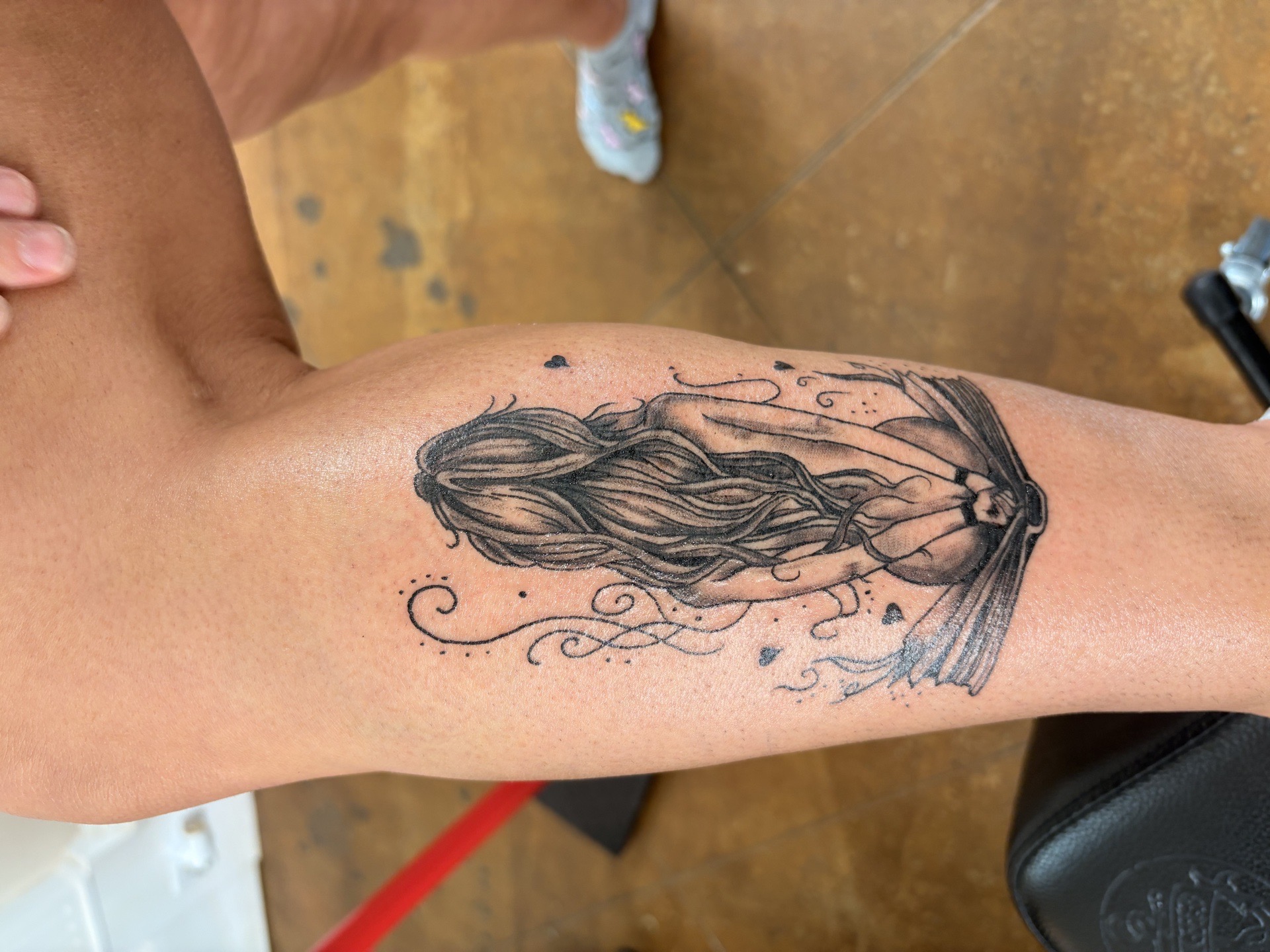 Fine Line + Black & Grey woman tattoo on Calf by Deans_Ink_Spa_LLC on TattMe
