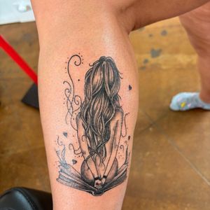 Fine Line + Black & Grey woman tattoo on Calf by Deans_Ink_Spa_LLC on TattMe