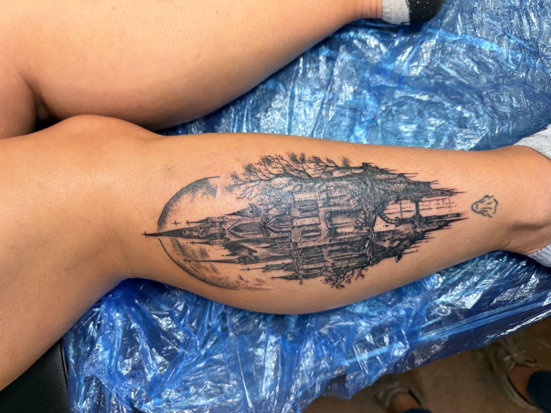 Black & Grey + Photo Realism castle tattoo on Calf by Deans_Ink_Spa_LLC on TattMe