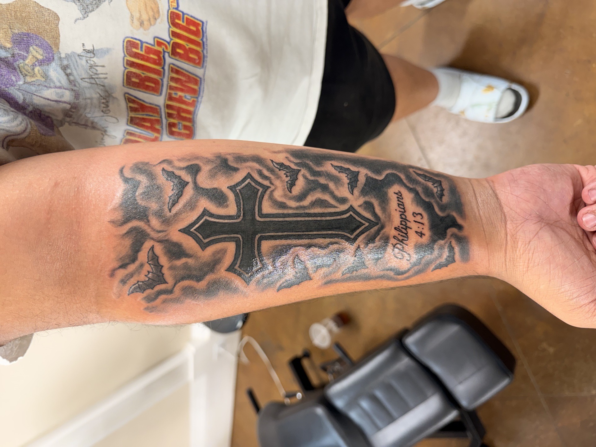 Black & Grey + Religious cross tattoo on Forearm by Deans_Ink_Spa_LLC on TattMe