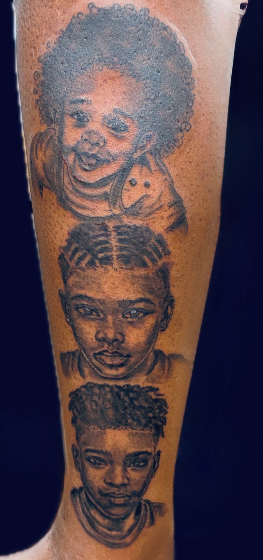 Black & Grey + Photo Realism children tattoo on Calf by Deans_Ink_Spa_LLC on TattMe