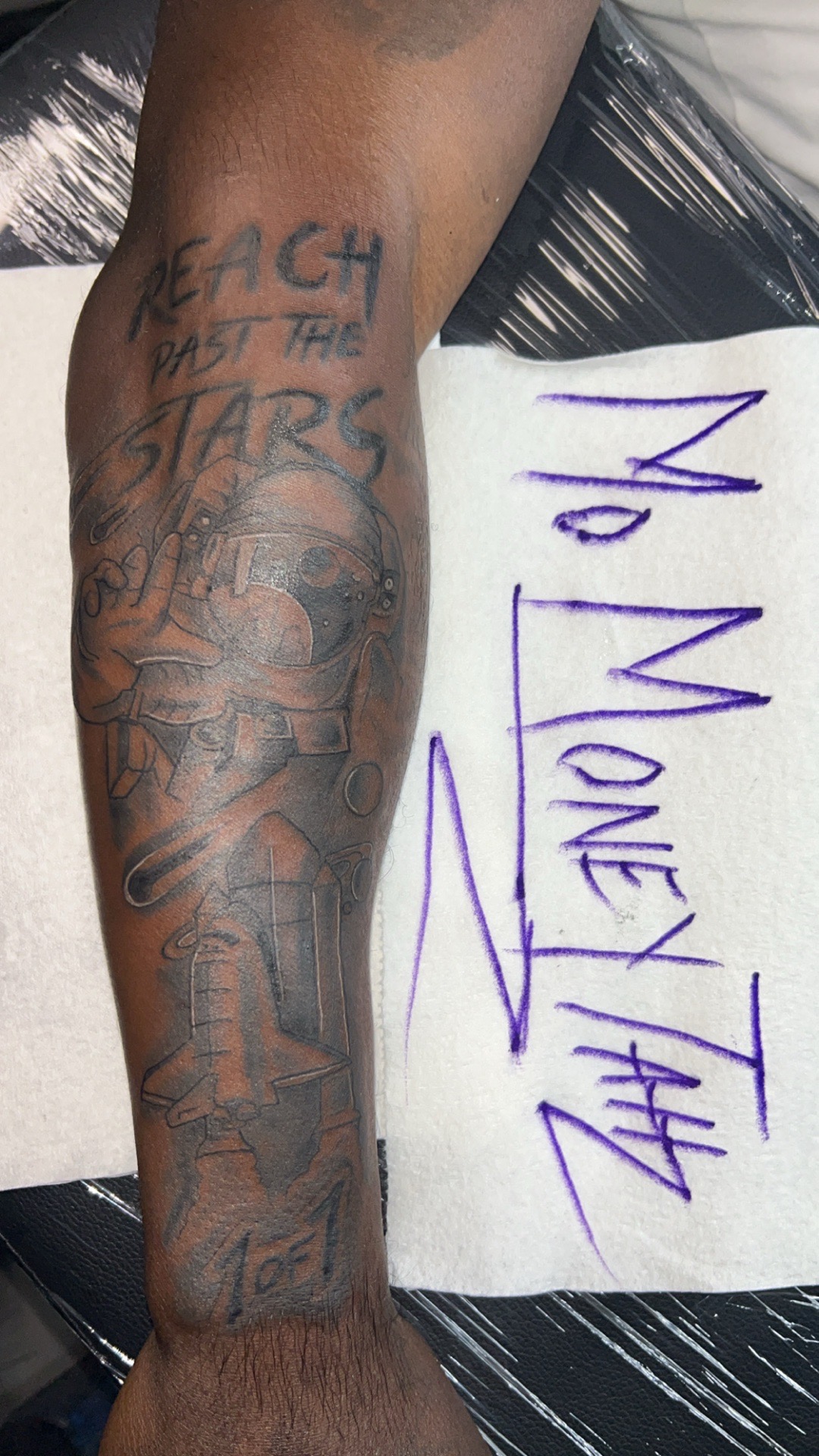 Black & Grey + Illustrative astronaut tattoo on Forearm by Mo_Money_Tatts on TattMe