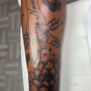 Fine Line + Black-work lotus tattoo on Calf by Mo_Money_Tatts on TattMe