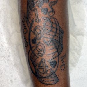 Black & Grey + Line-work musical notes tattoo on Forearm by Mo_Money_Tatts on TattMe