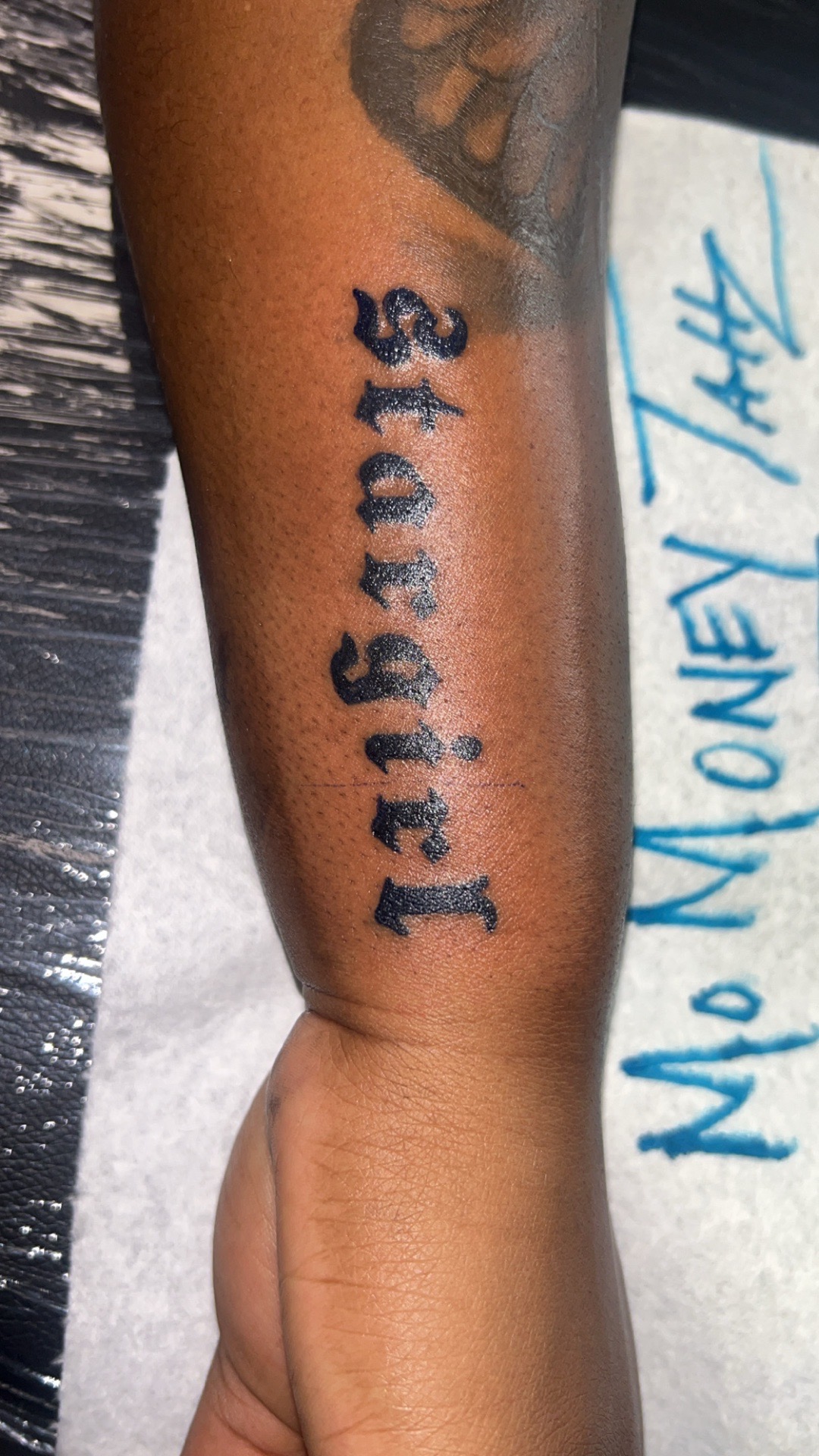 Lettering + Script lettering tattoo on Forearm by Mo_Money_Tatts on TattMe