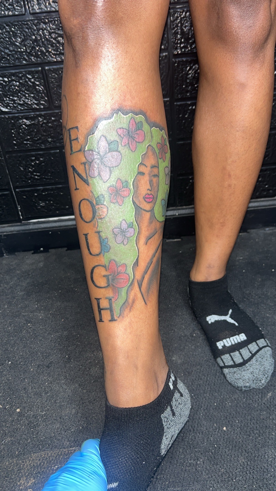 Color + Illustrative woman tattoo on Calf by Mo_Money_Tatts on TattMe