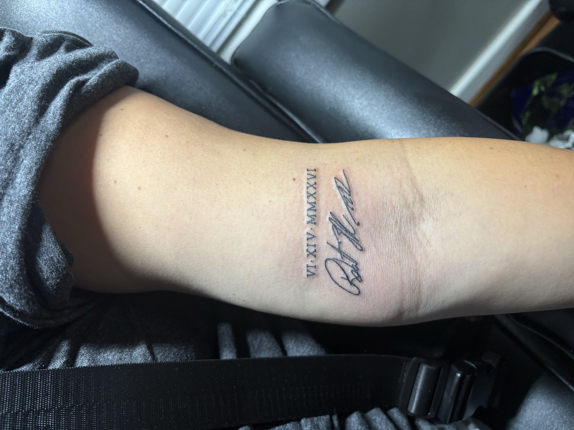Lettering + Script roman numerals tattoo on Forearm by TattedbyJayden on TattMe