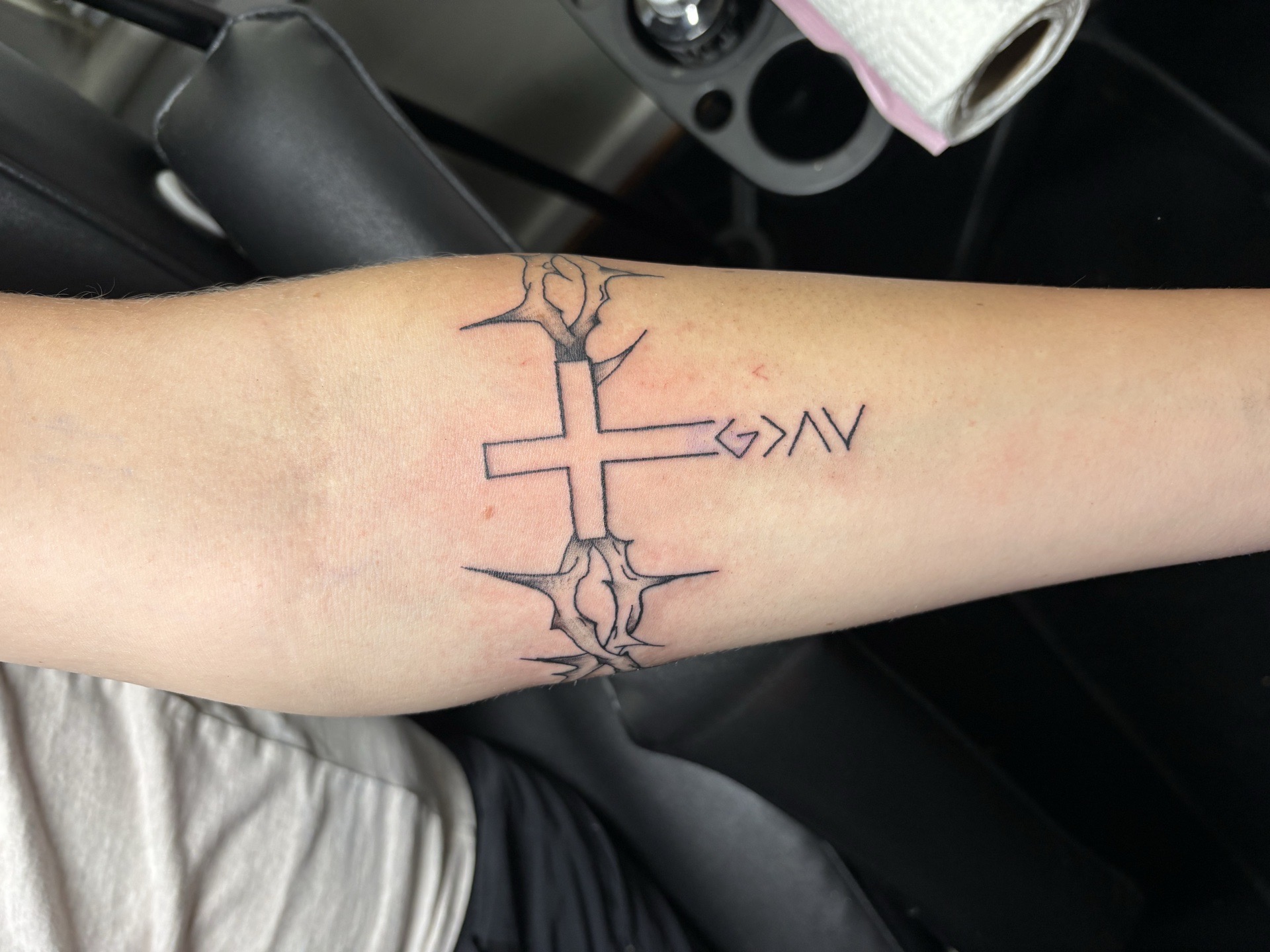 Fine Line + Black-work crown of thorns tattoo on Forearm by TattedbyJayden on TattMe