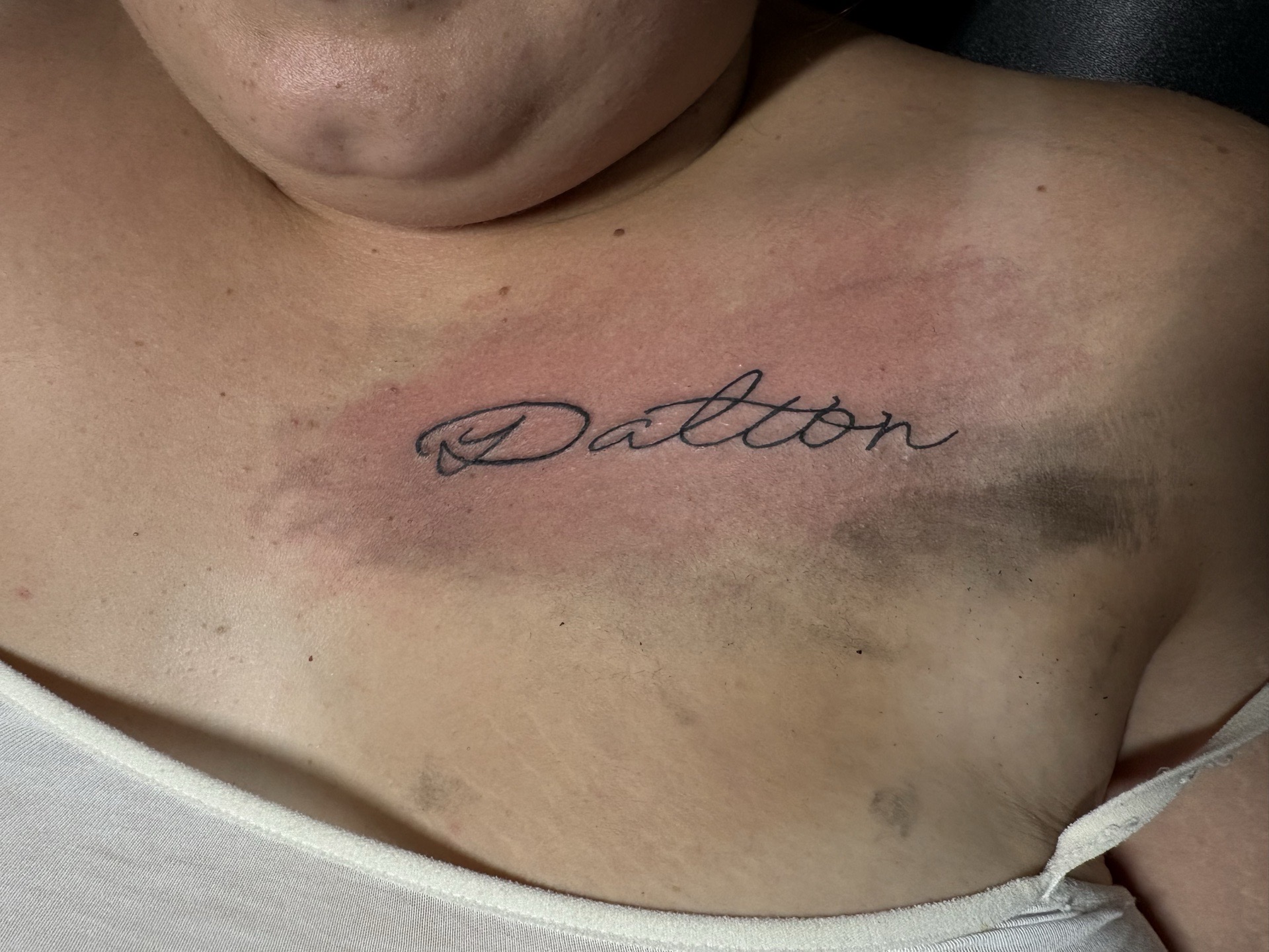 Lettering + Script name tattoo on Chest by TattedbyJayden on TattMe