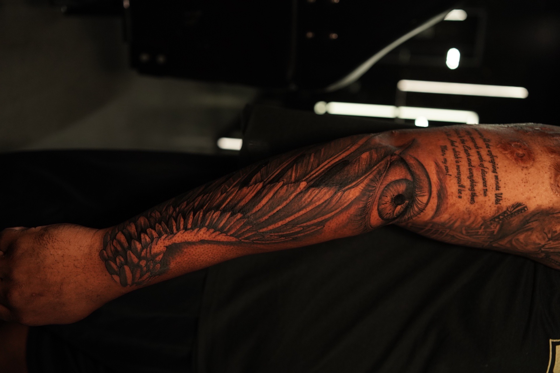 Black & Grey + Realism eye tattoo on Half Sleeve by Leway_Tattoos on TattMe