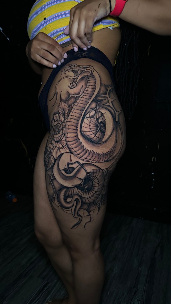 Neo-Traditional + Illustrative snake tattoo by Leway_Tattoos on TattMe