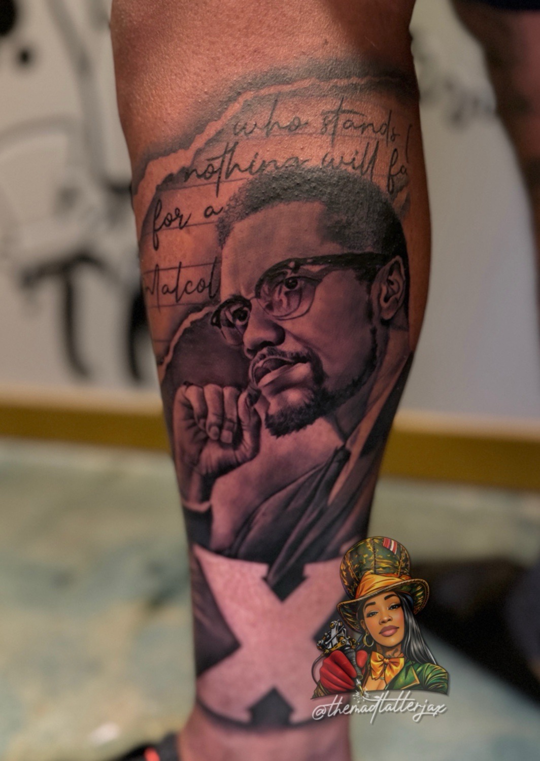Black & Grey + Realism man tattoo on Calf by TheMadTatter on TattMe