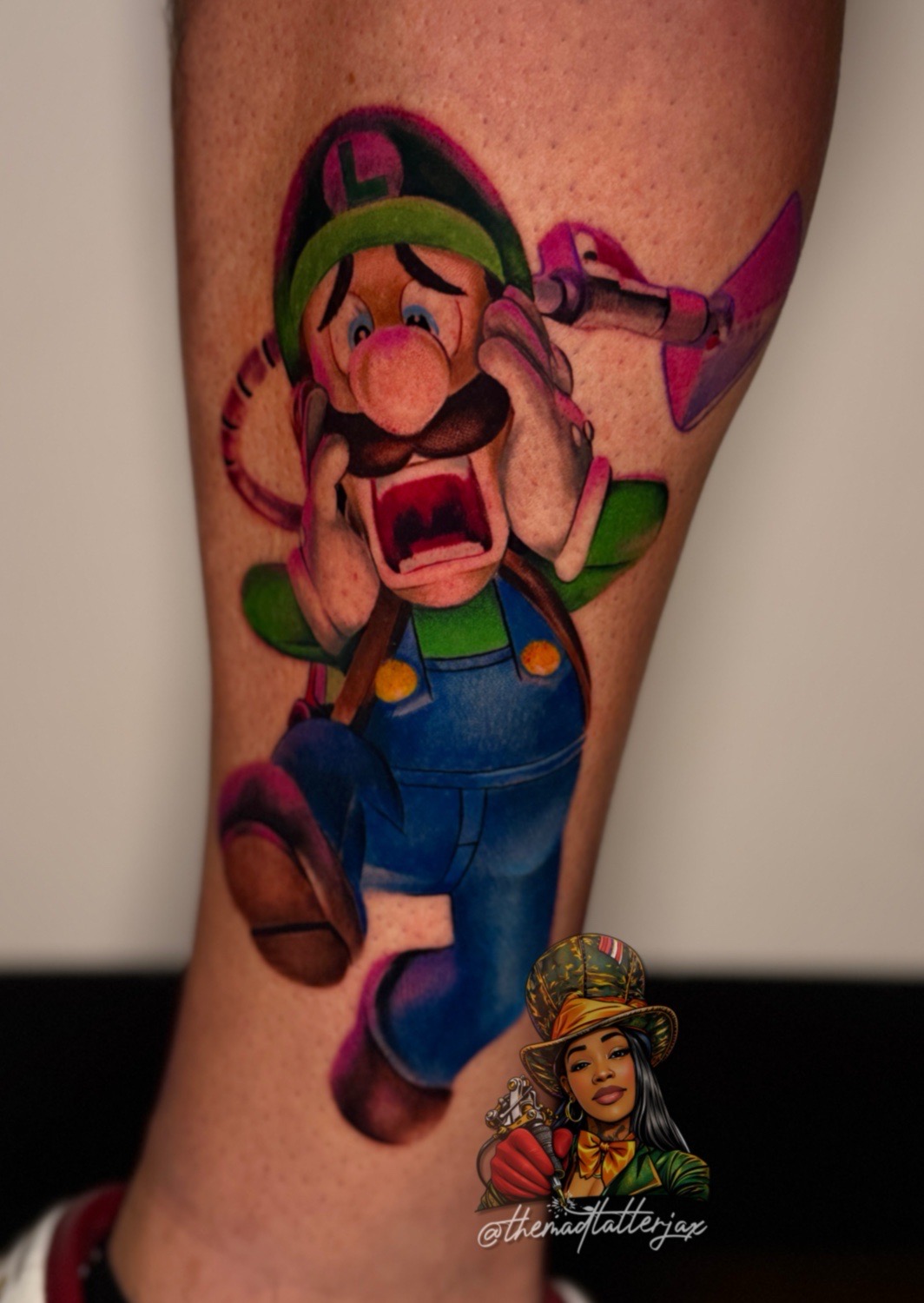 Color + Illustrative luigi tattoo on Calf by TheMadTatter on TattMe
