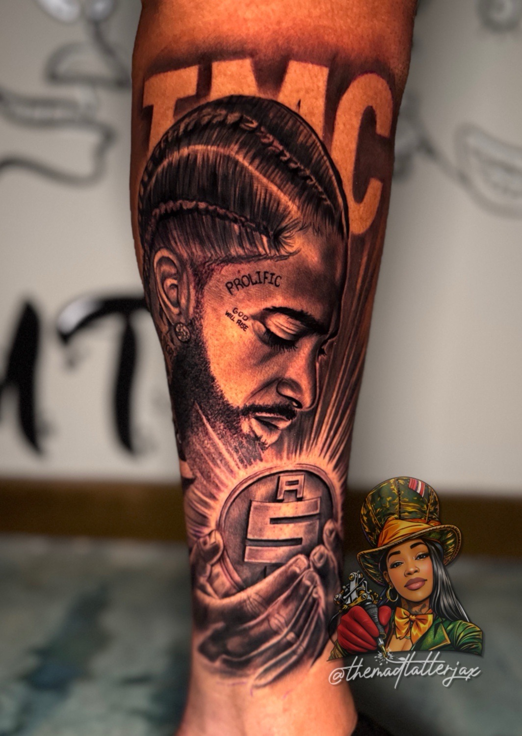 Realism + Black & Grey portrait tattoo on Calf by TheMadTatter on TattMe