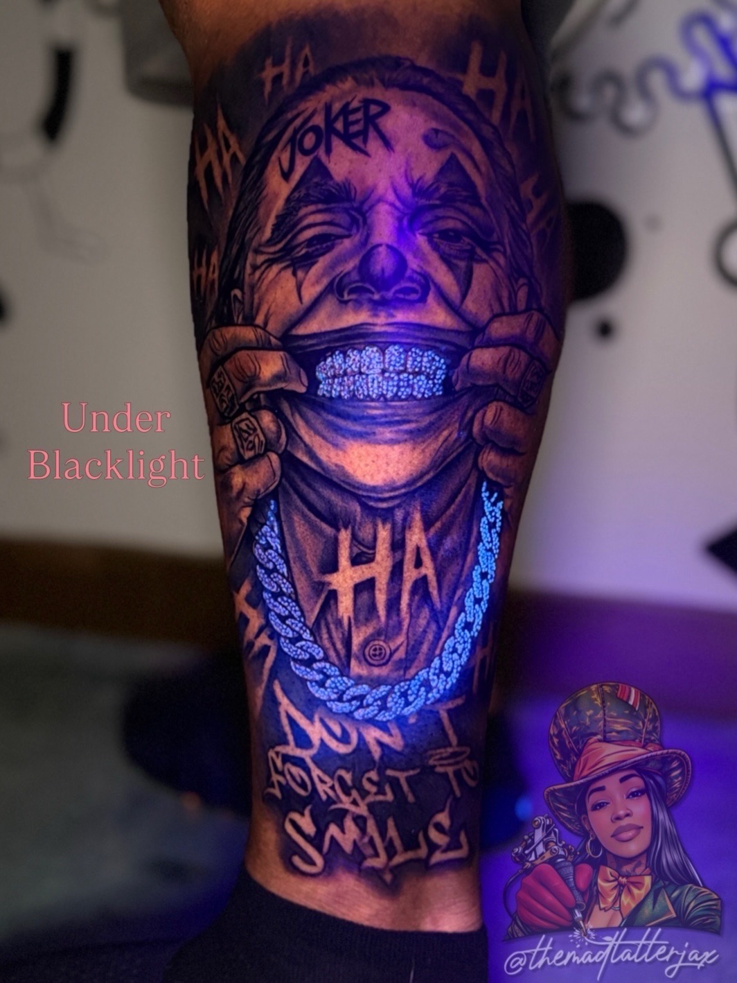 Realism + Black & Grey joker tattoo on Calf by TheMadTatter on TattMe