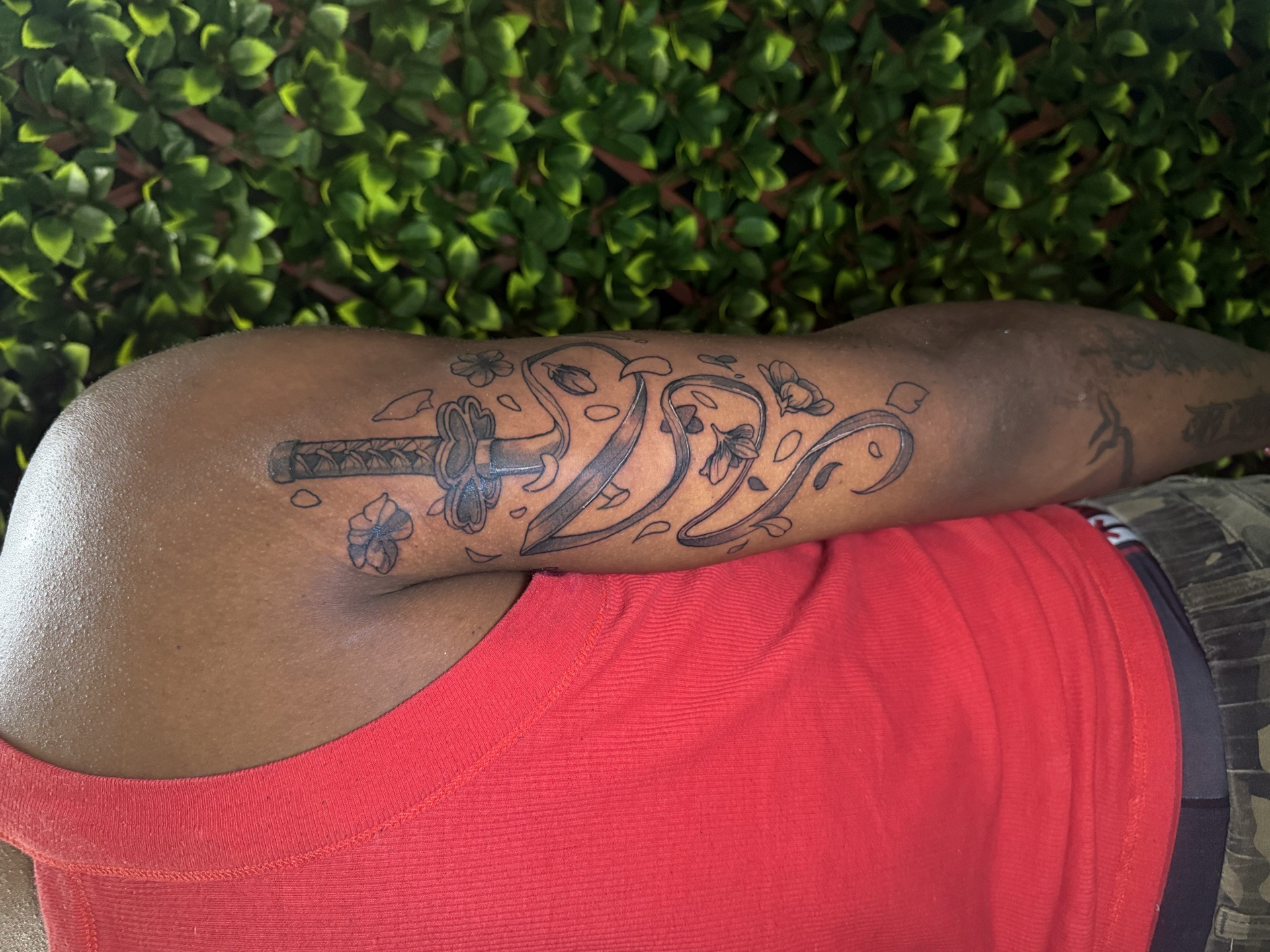 Black & Grey + Illustrative katana tattoo on Upper Arm by Edwaun_Randall on TattMe