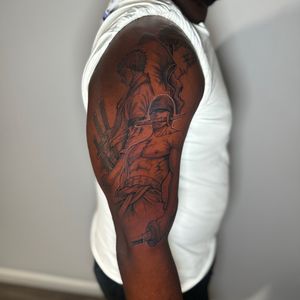 Anime + Black & Grey anime tattoo on Half Sleeve by Edwaun_Randall on TattMe