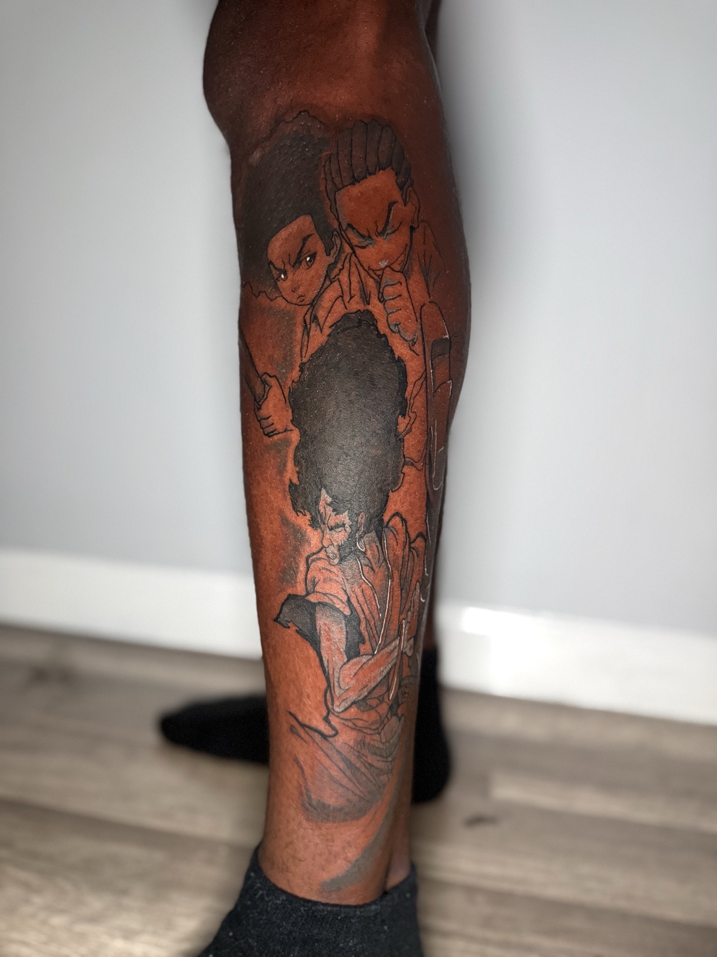Anime + Illustrative characters tattoo on Calf by Edwaun_Randall on TattMe