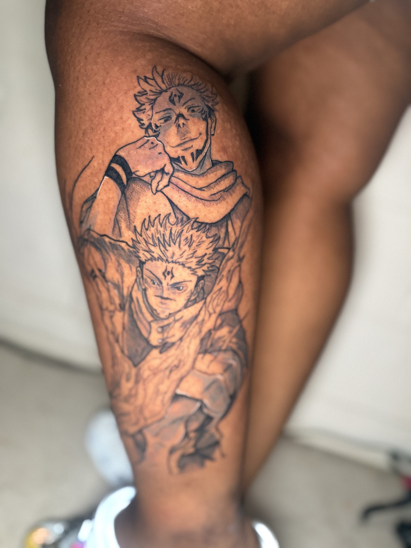 Anime + Black & Grey anime characters tattoo on Thigh by Edwaun_Randall on TattMe