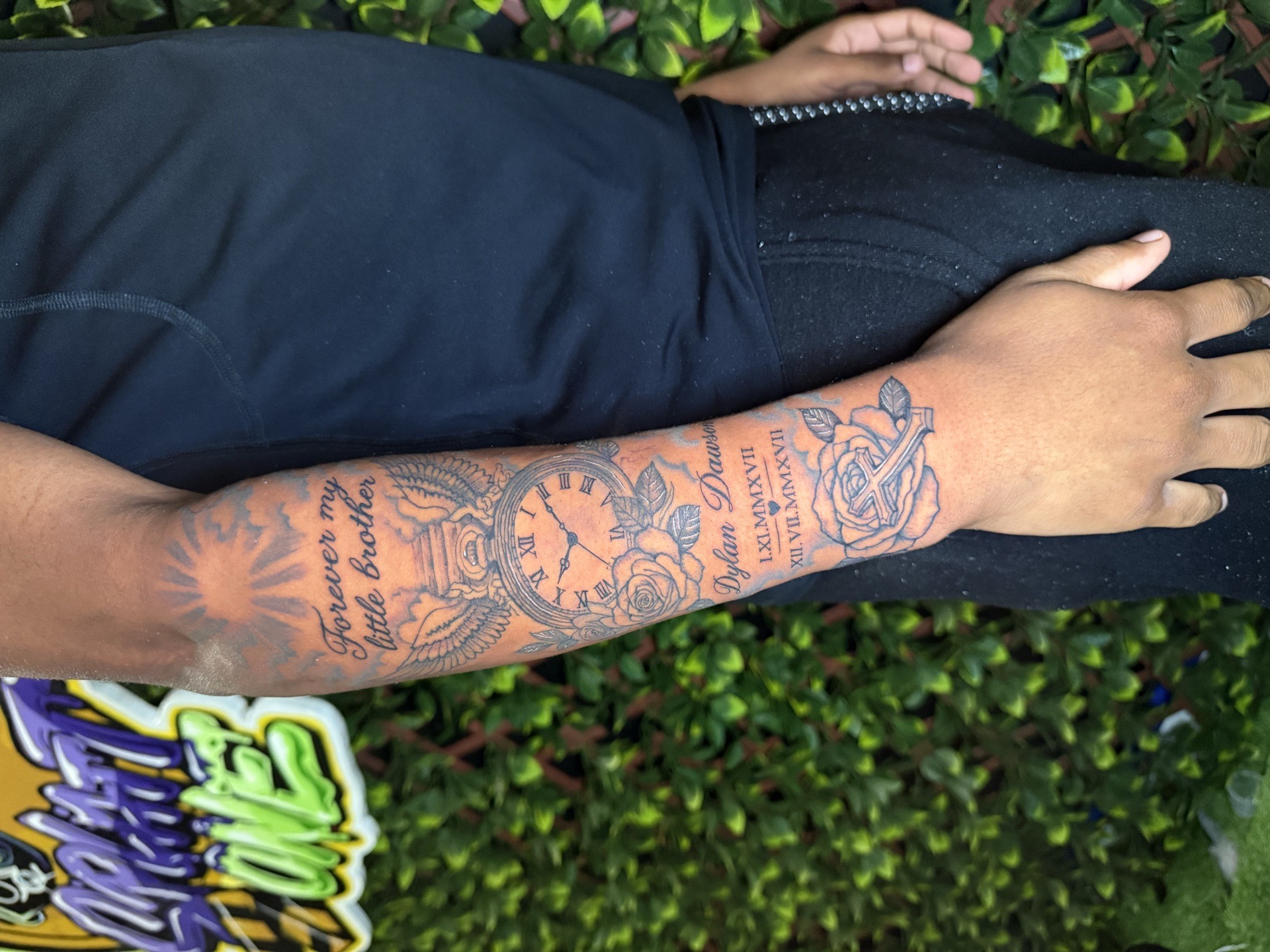 Black & Grey + Lettering pocket watch tattoo on Forearm by Edwaun_Randall on TattMe