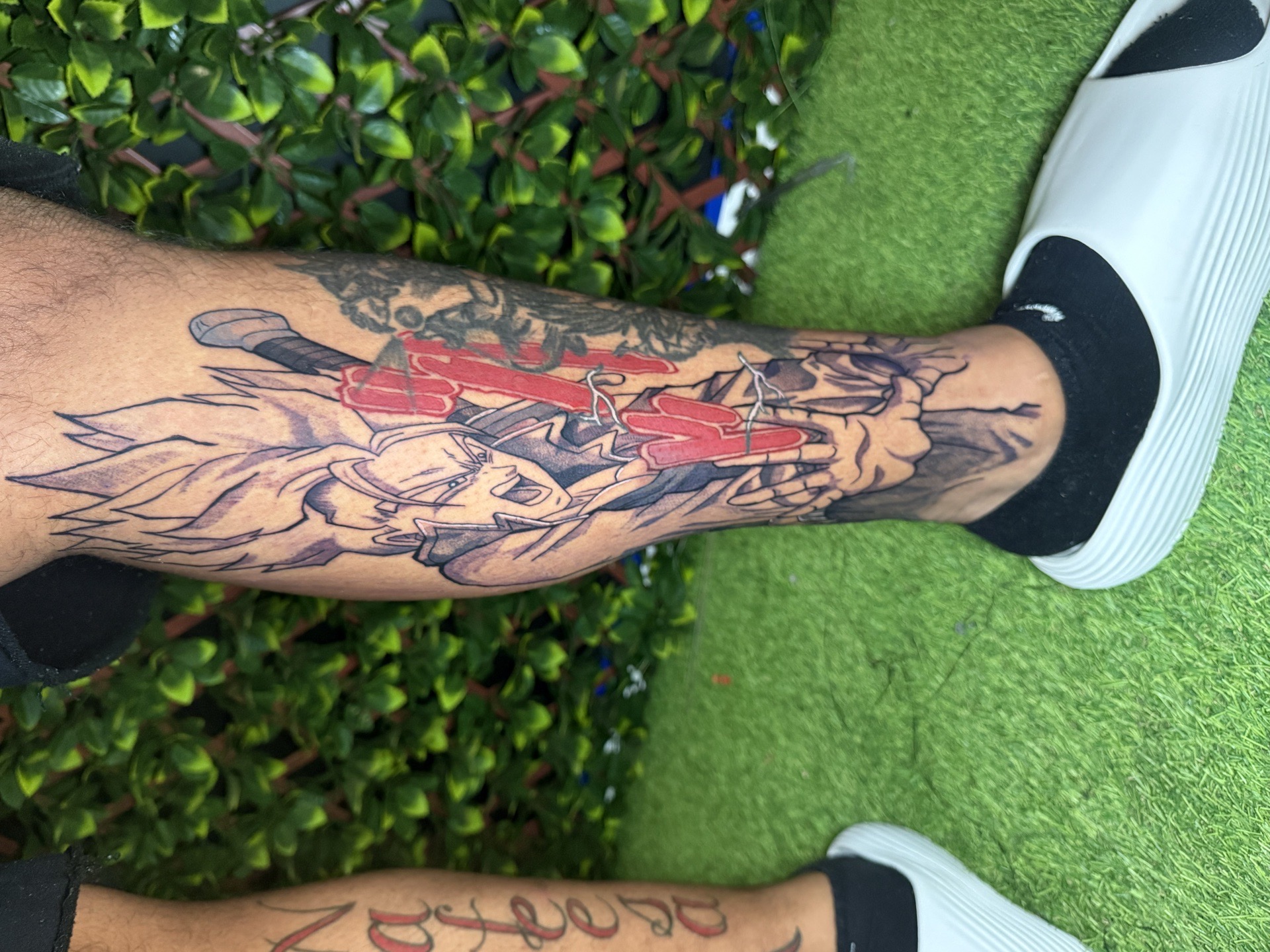 Anime + Illustrative anime character tattoo on Calf by Edwaun_Randall on TattMe