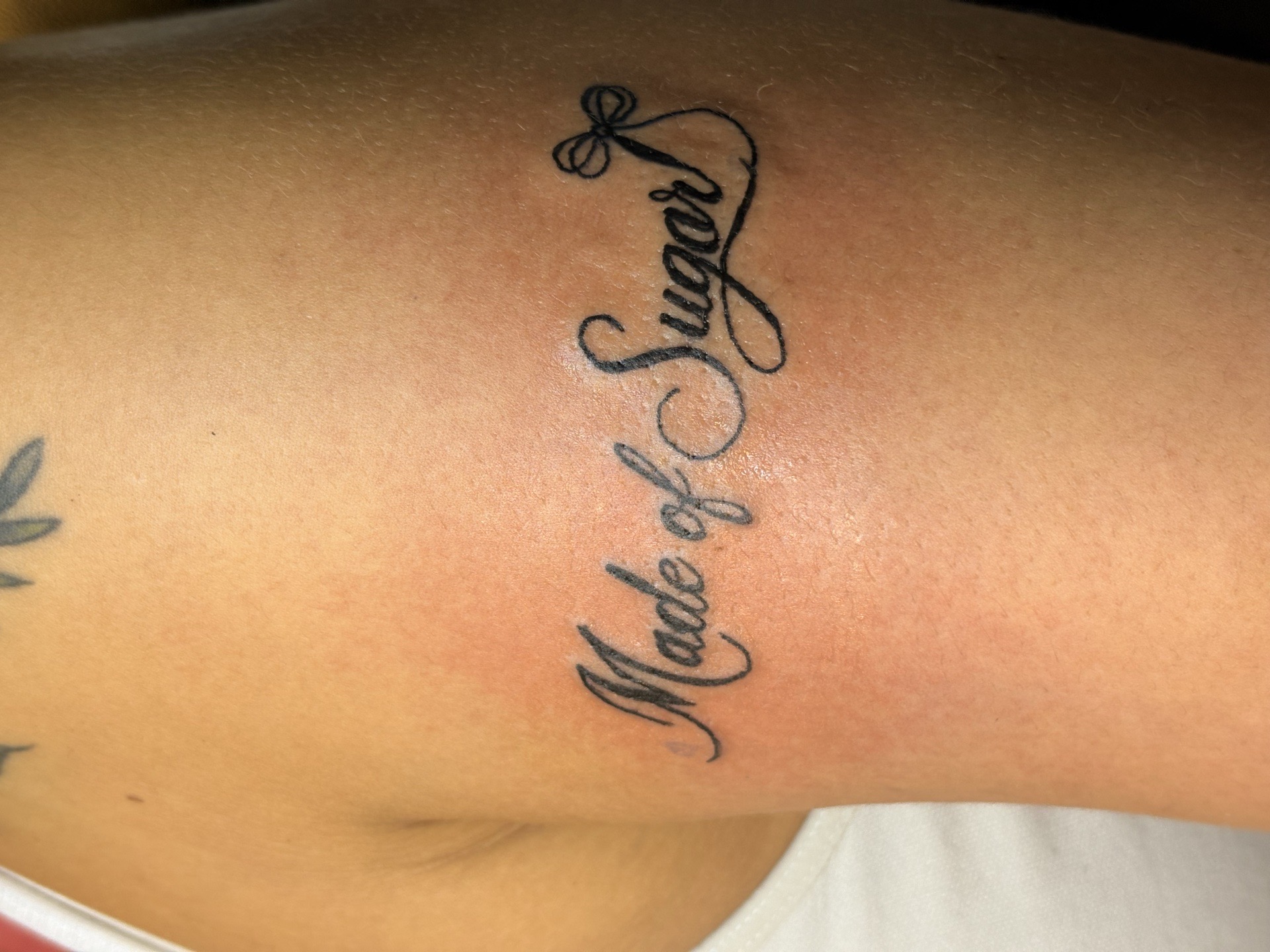 Lettering + Script text tattoo on Upper Arm by TattsByBoogzz on TattMe