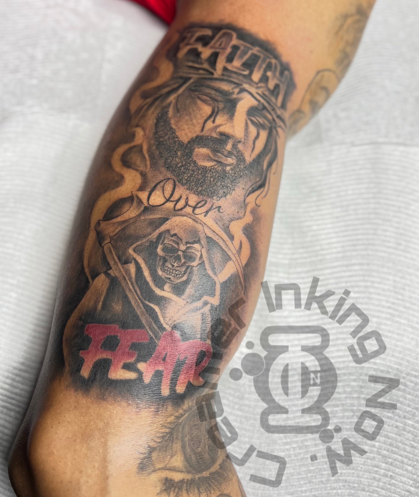 New School + Color grim reaper tattoo on Upper Arm by Creamer_Inking_Now_LLC on TattMe