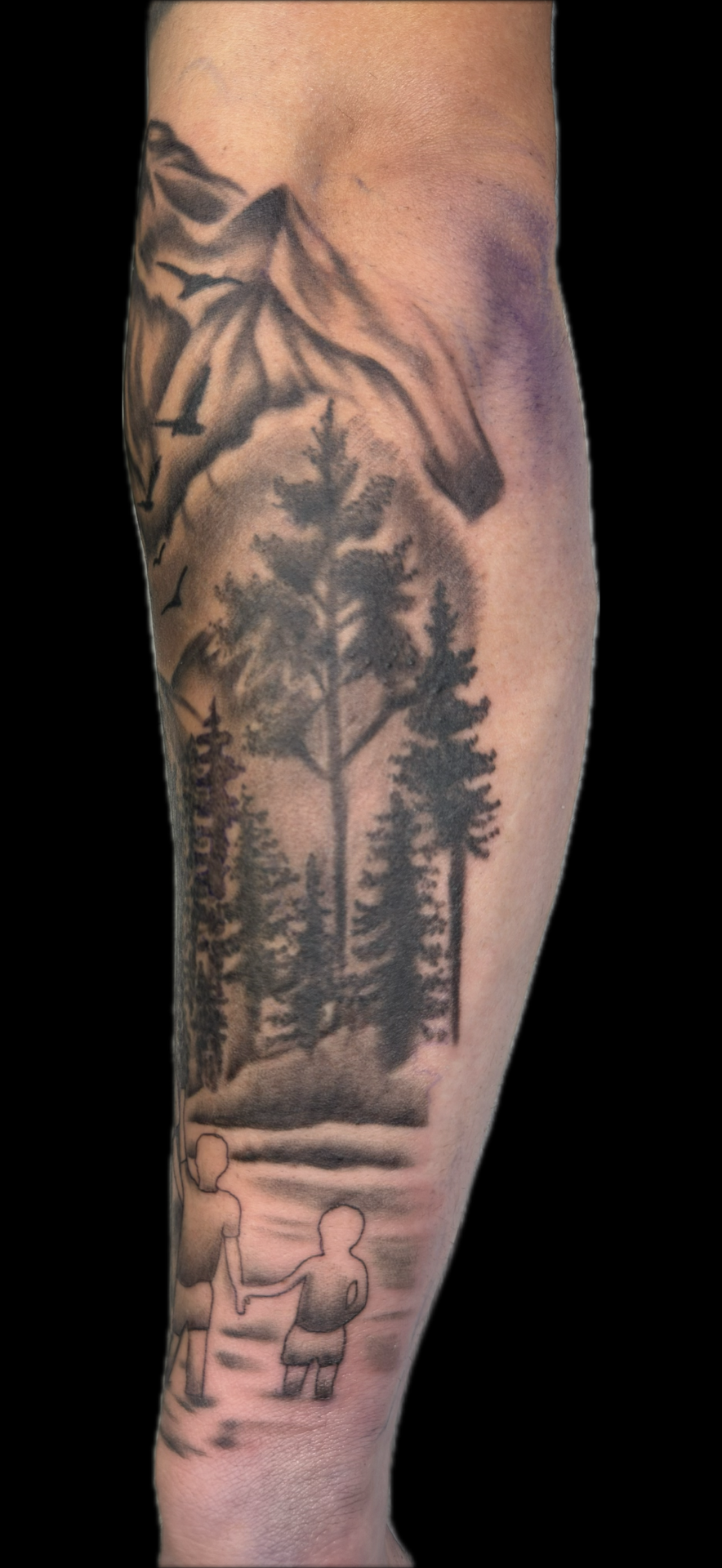 Black & Grey + Illustrative mountains tattoo on Forearm by Carmela_Bella on TattMe