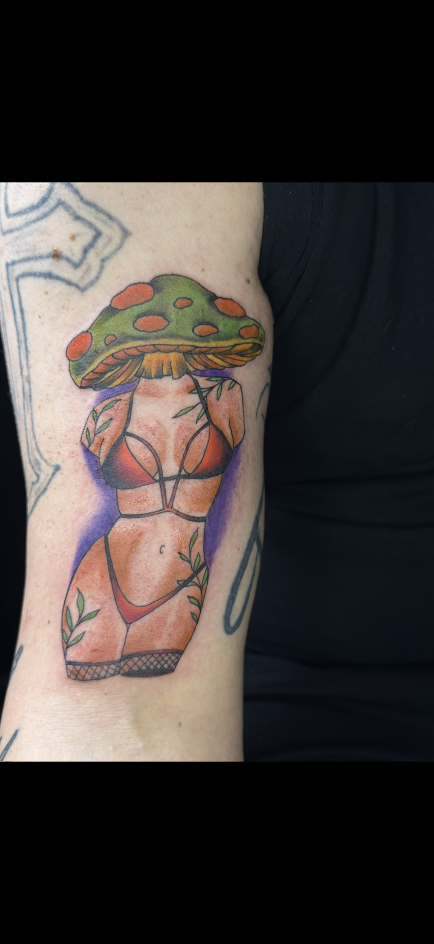 Color + Neo-Traditional mushroom tattoo on Upper Arm by Carmela_Bella on TattMe