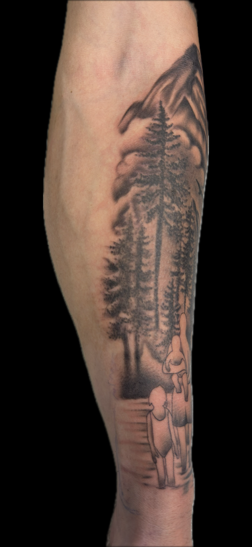 Black & Grey + Illustrative mountains tattoo on Forearm by Carmela_Bella on TattMe