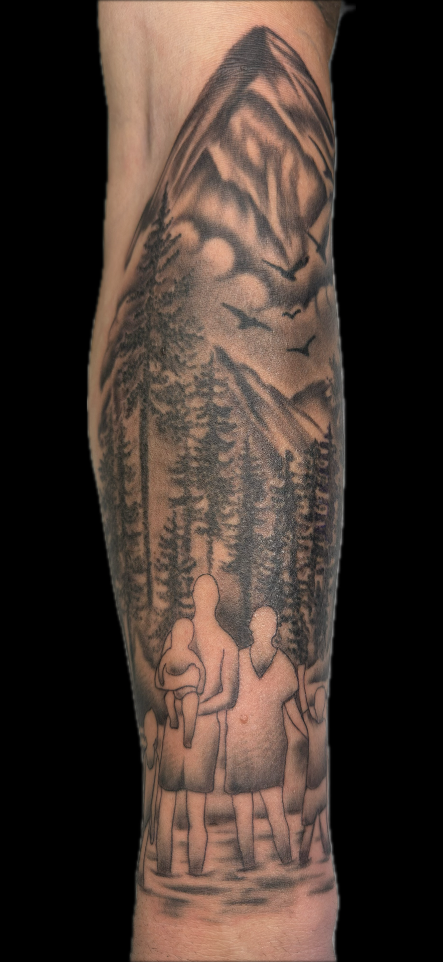 Black & Grey + Illustrative mountains tattoo on Forearm by Carmela_Bella on TattMe