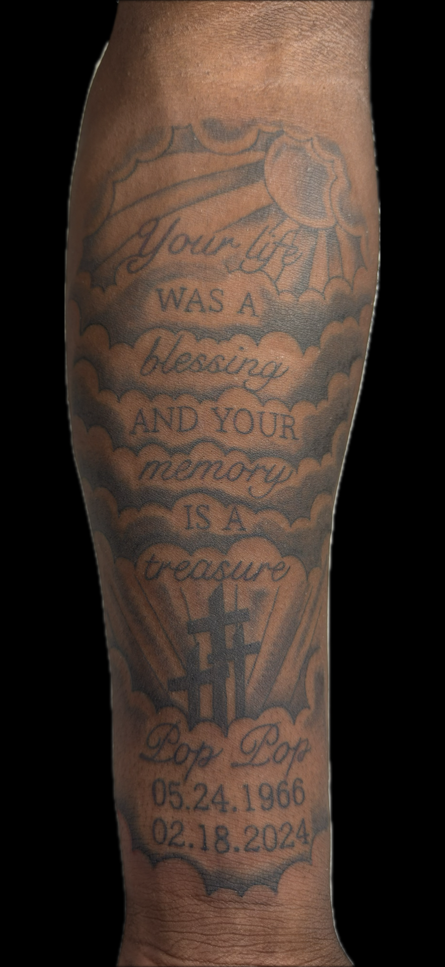 Black & Grey + Lettering clouds tattoo on Forearm by Carmela_Bella on TattMe