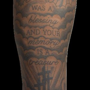 Black & Grey + Lettering clouds tattoo on Forearm by Carmela_Bella on TattMe
