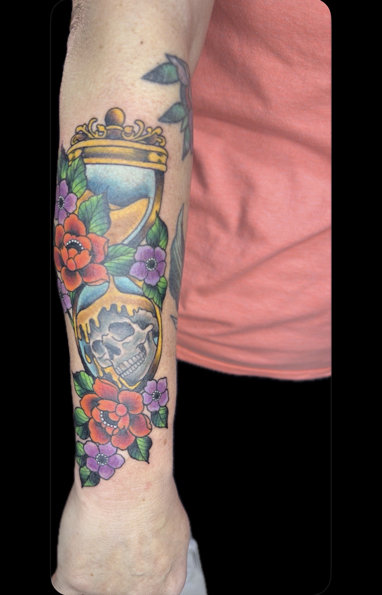 Traditional + Color hourglass tattoo on Forearm by Carmela_Bella on TattMe