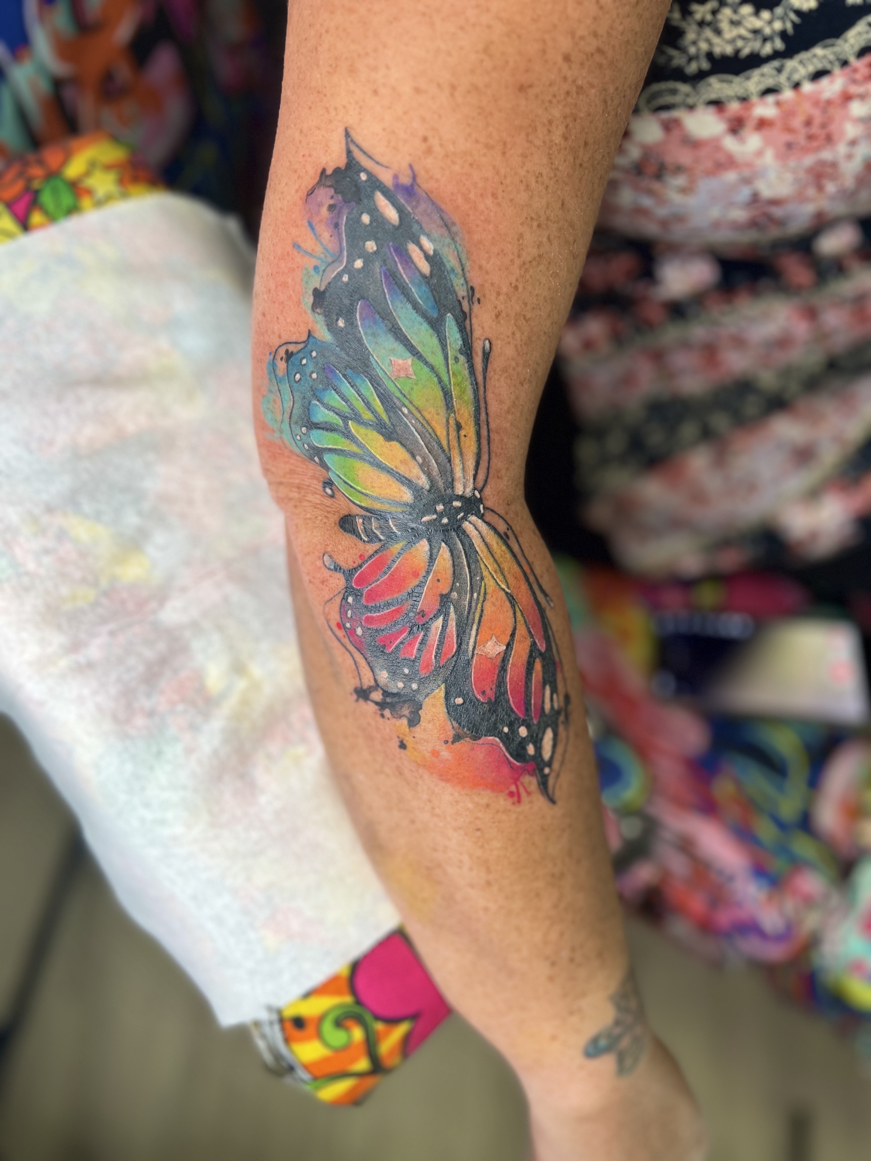 Watercolor + Illustrative butterfly tattoo on Upper Arm by Marvelous_Millzy on TattMe