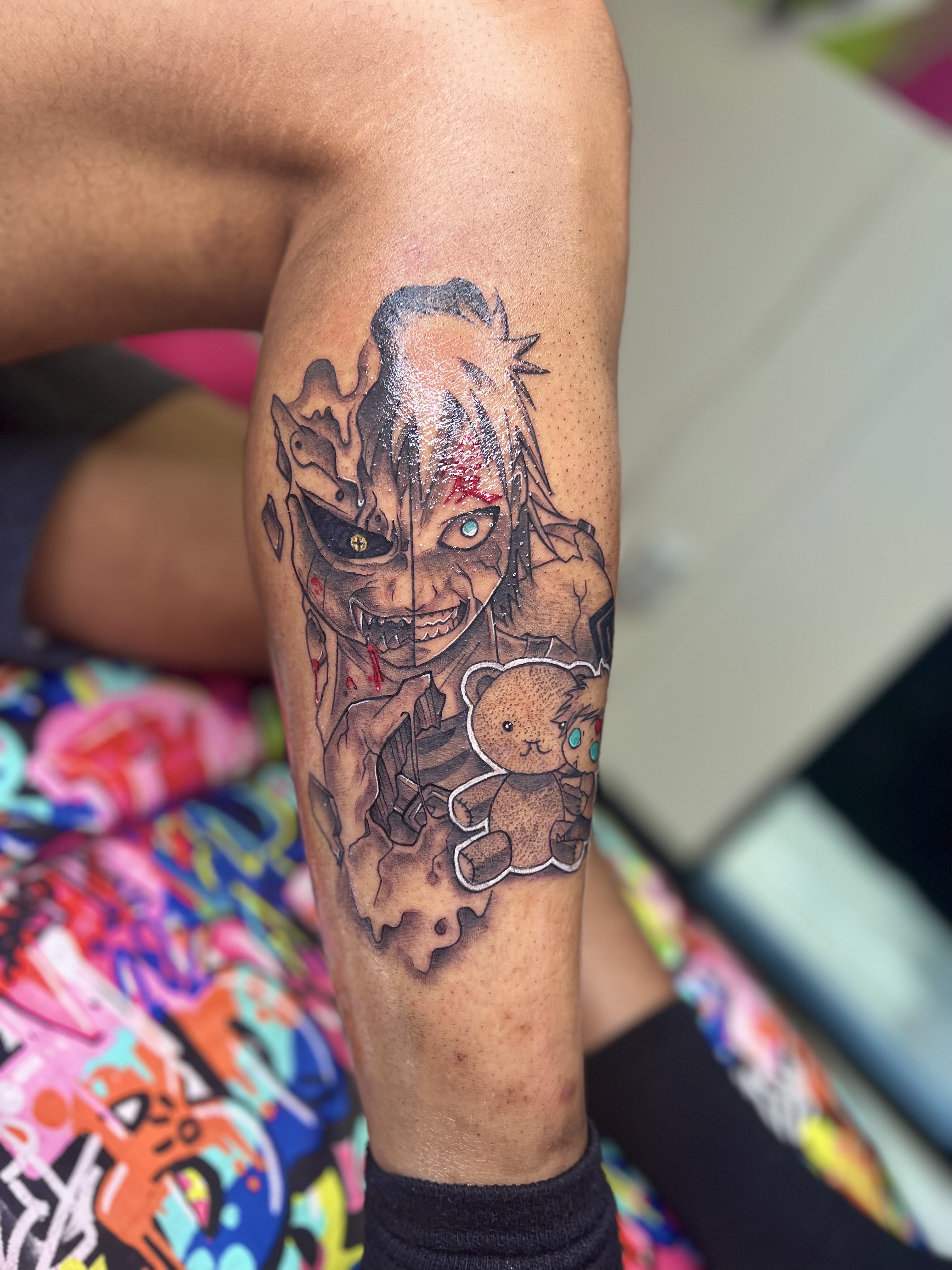 Anime + Black & Grey anime tattoo on Calf by Marvelous_Millzy on TattMe