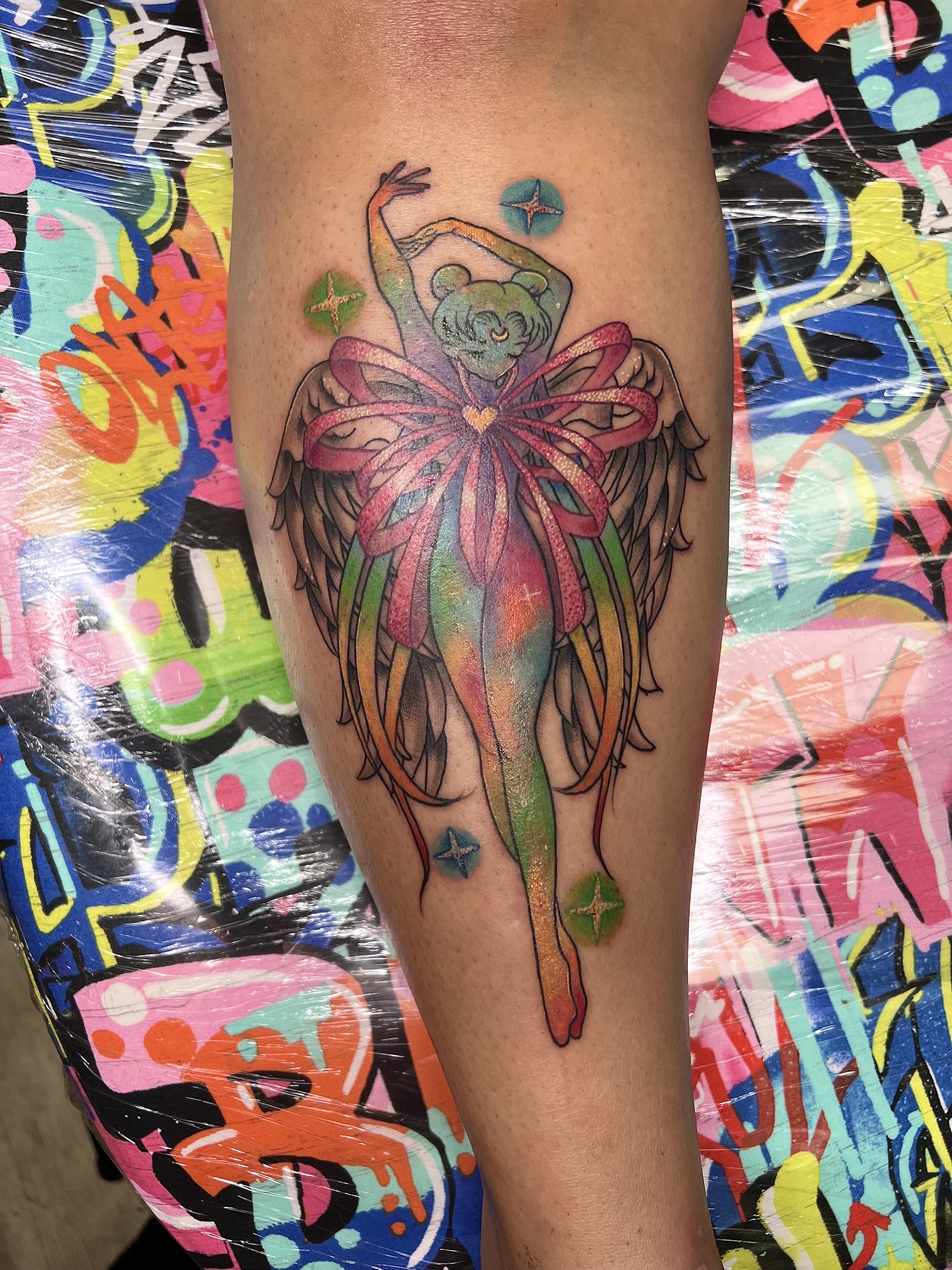 Color + Anime character tattoo on Calf by Marvelous_Millzy on TattMe