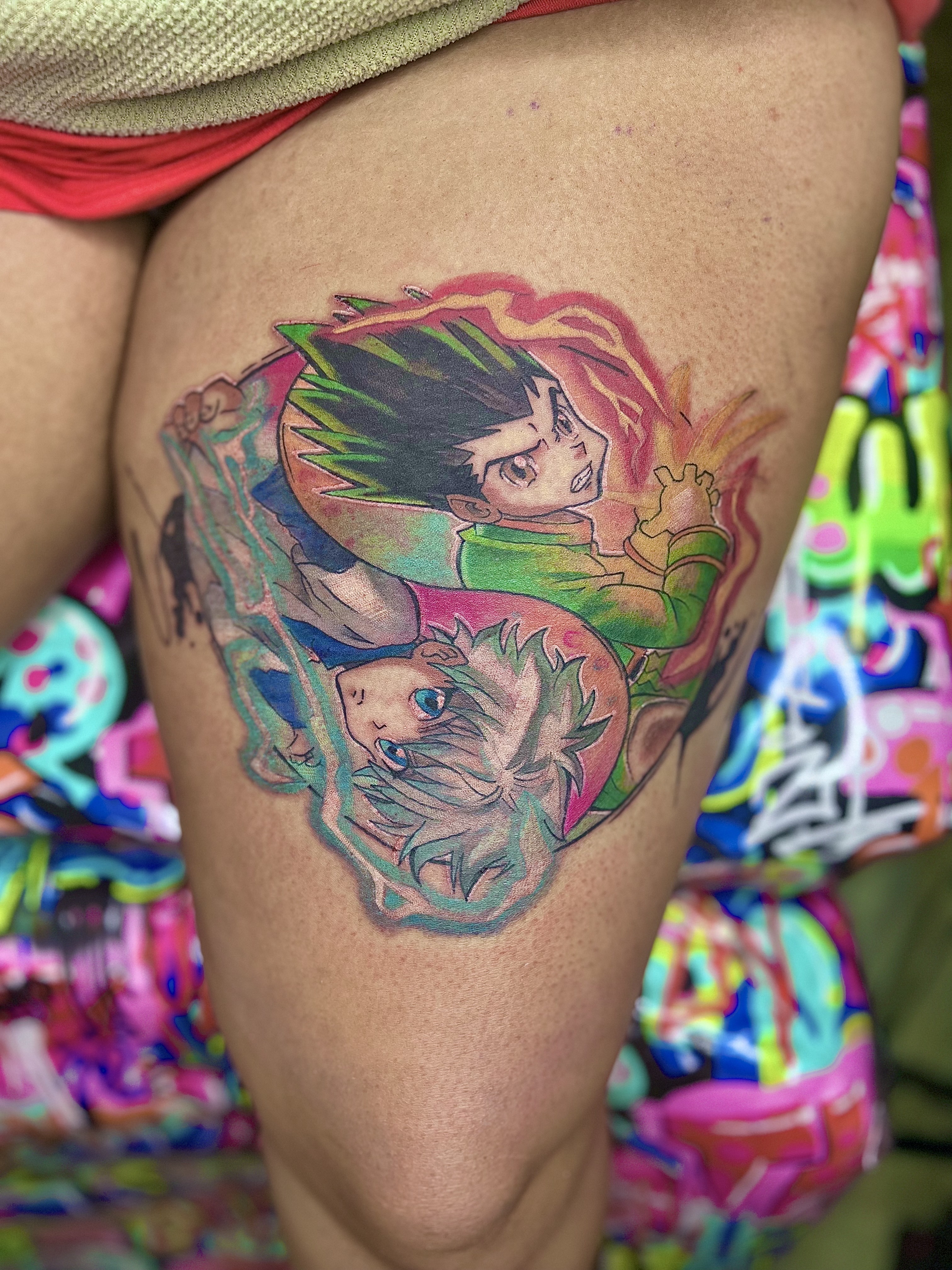 Anime + Color anime tattoo on Thigh by Marvelous_Millzy on TattMe