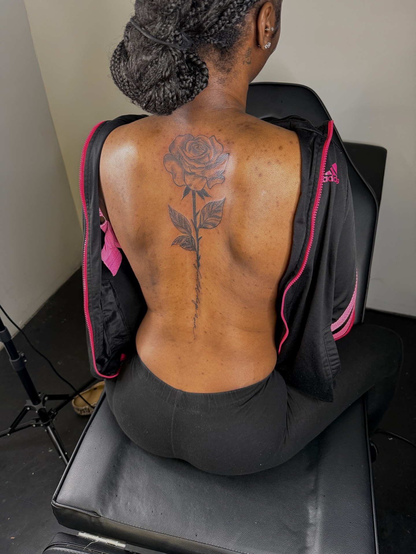 Black & Grey + Floral rose tattoo on Spine by JST on TattMe